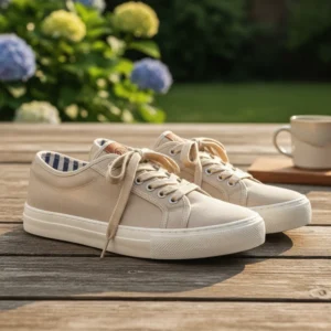 The "Coastal Canvas" Low-Top Model: Sand Beige & Off-White